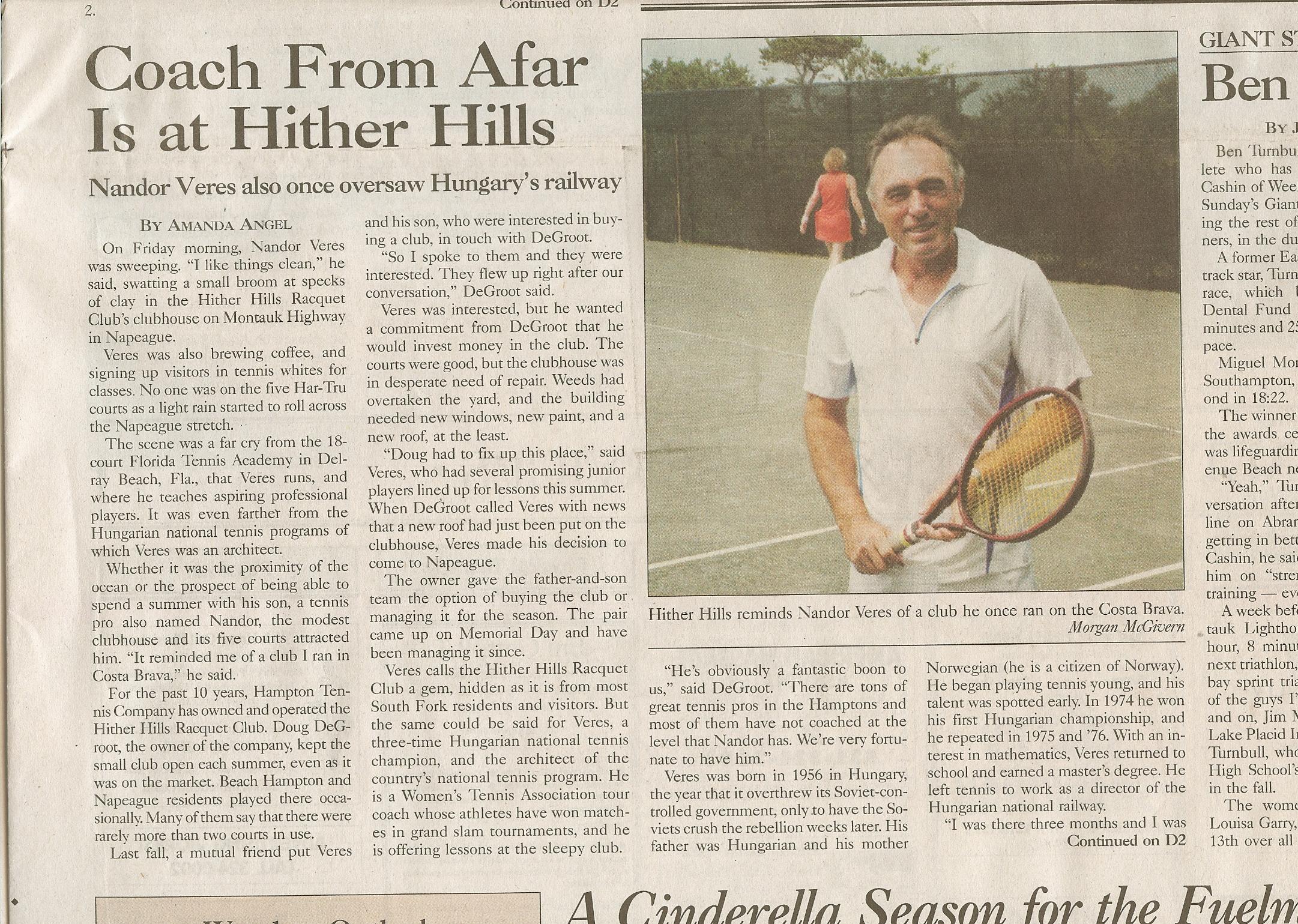 East Hampton Star article profiling Nandor Veres at Hither Hills
