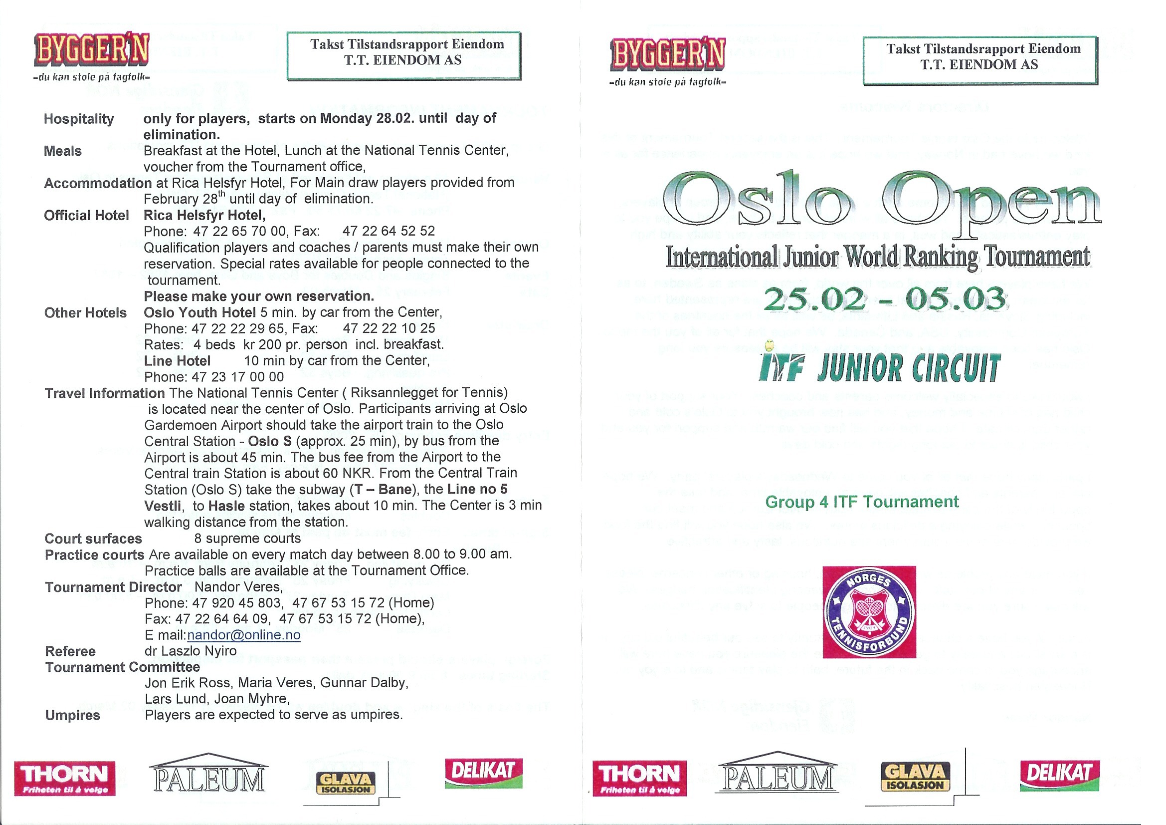 Oslo Open ITF Junior Circuit tournament brochure